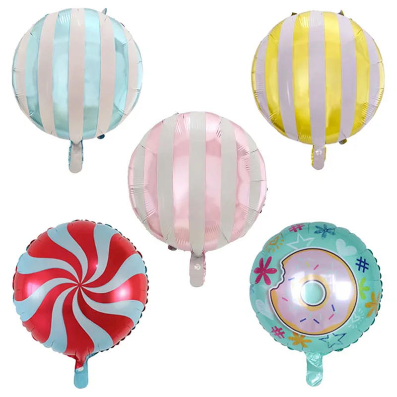 

10 шт 18inch розово-синяя полоска конфеты воздушный шарик из фольги в форме конфеты пончики воздушные Globos одежда для свадьбы, дня рождения украш...
