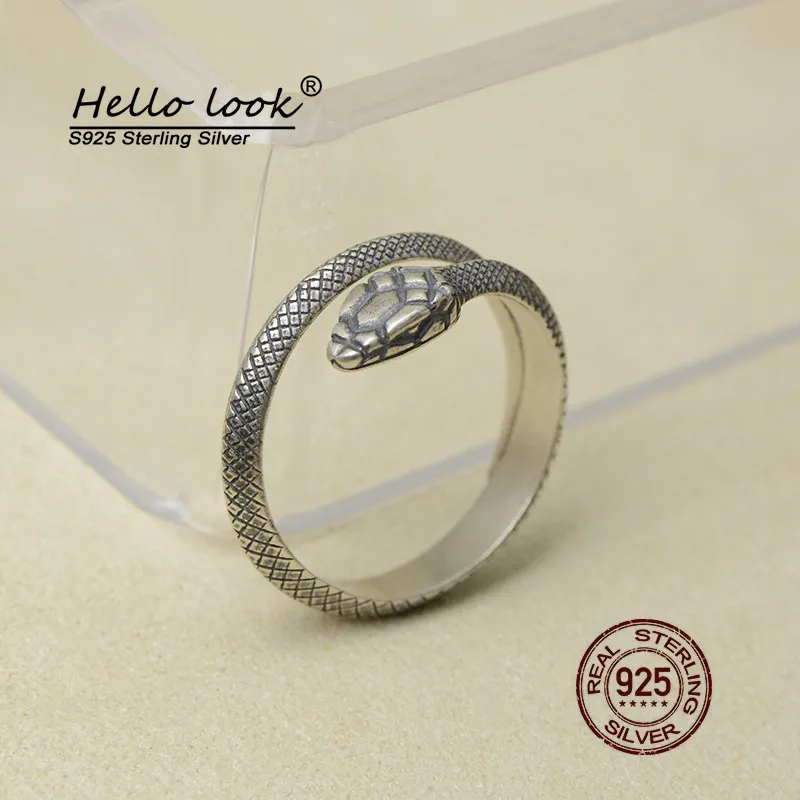 HelloLook 925 пробы Серебряное готическое кольцо в виде змеи питона для мужчин и женщин