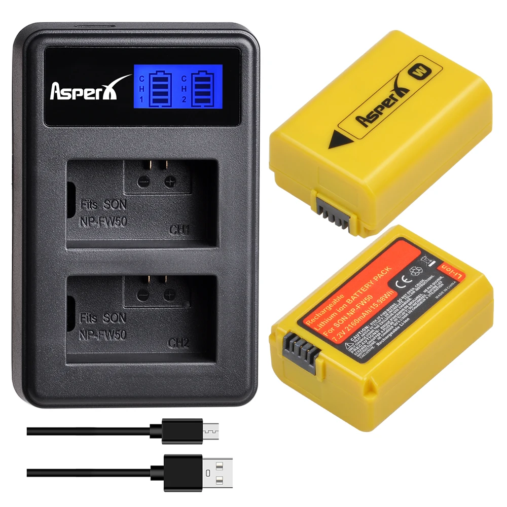 Аккумулятор для камеры 2x2160 мАч NP-FW50 NP FW50 NPFW50 + зарядное устройство USB Sony Alpha a6000 a6300