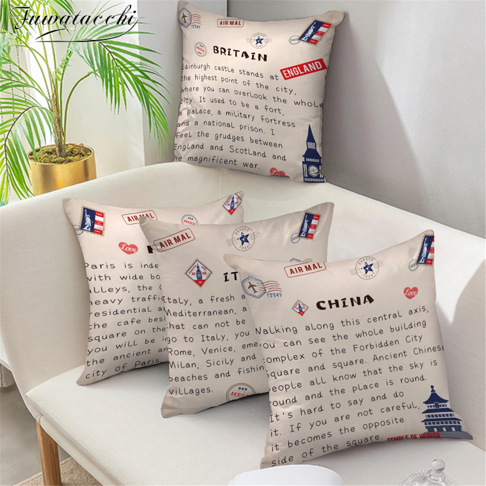 

Fuwatacchi Country Name Letter Pillowcase Abstract Cushion Cover 45x45 Polyester Pillow Cover Sofa Car Home Decor Room Decor