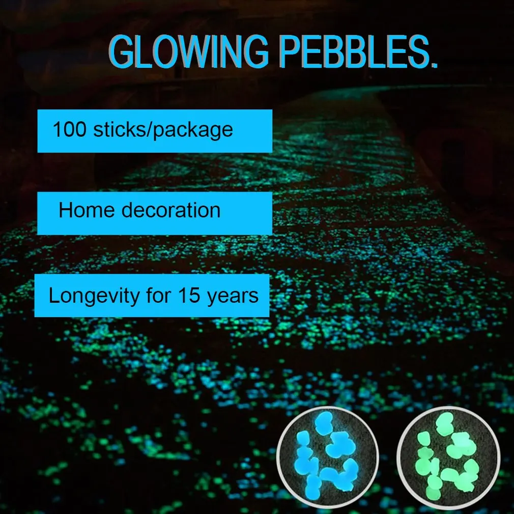 

100pcs Luminous Pebbles Stones Glow In The Dark Garden Ornaments Luminous Artificial Pebbles Stone