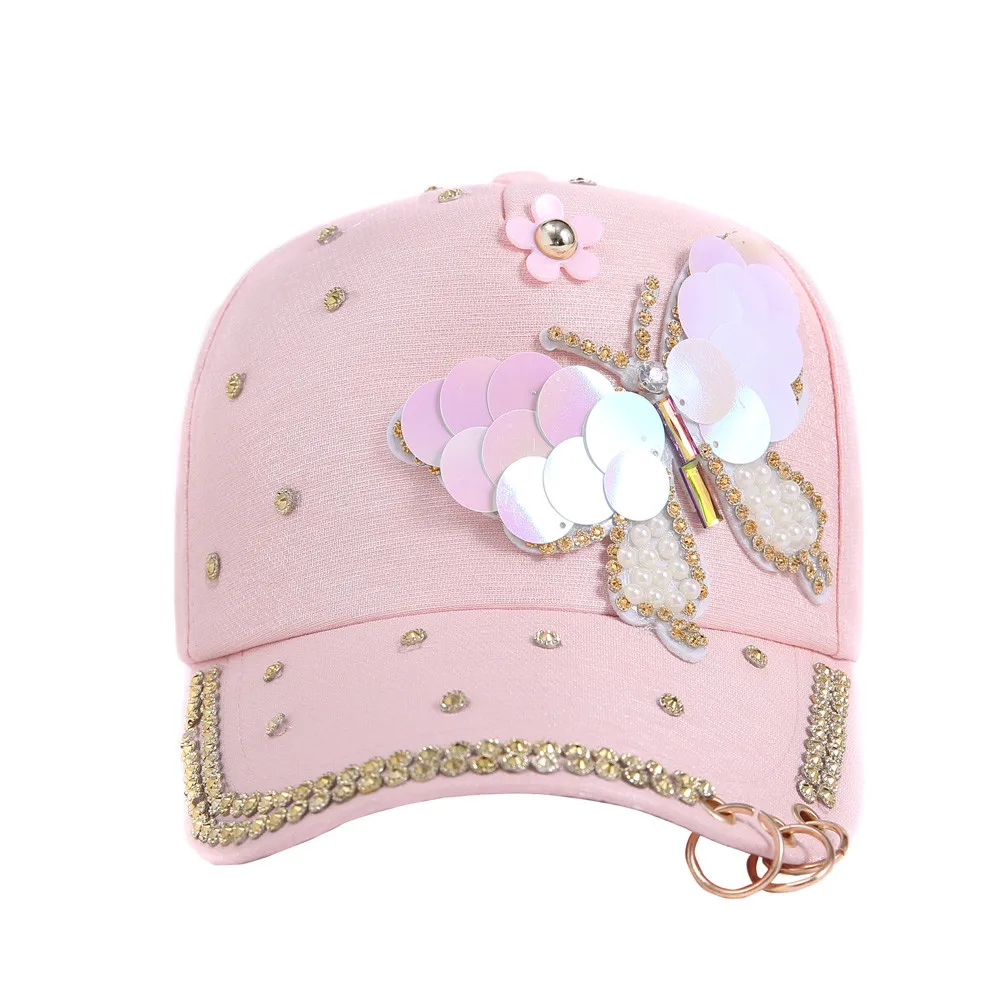 

Women Baseball Cap Hip Hop Adjustable Performance Curve Hat With Ring Rhinestone Butterfly Pattern Fashion Breathable Hat