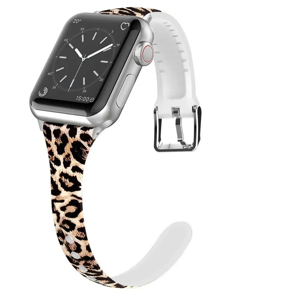 Ремешок для Apple Watch 38 мм 40 42 44 тонкий силиконовый браслет с цветочным принтом iWatch