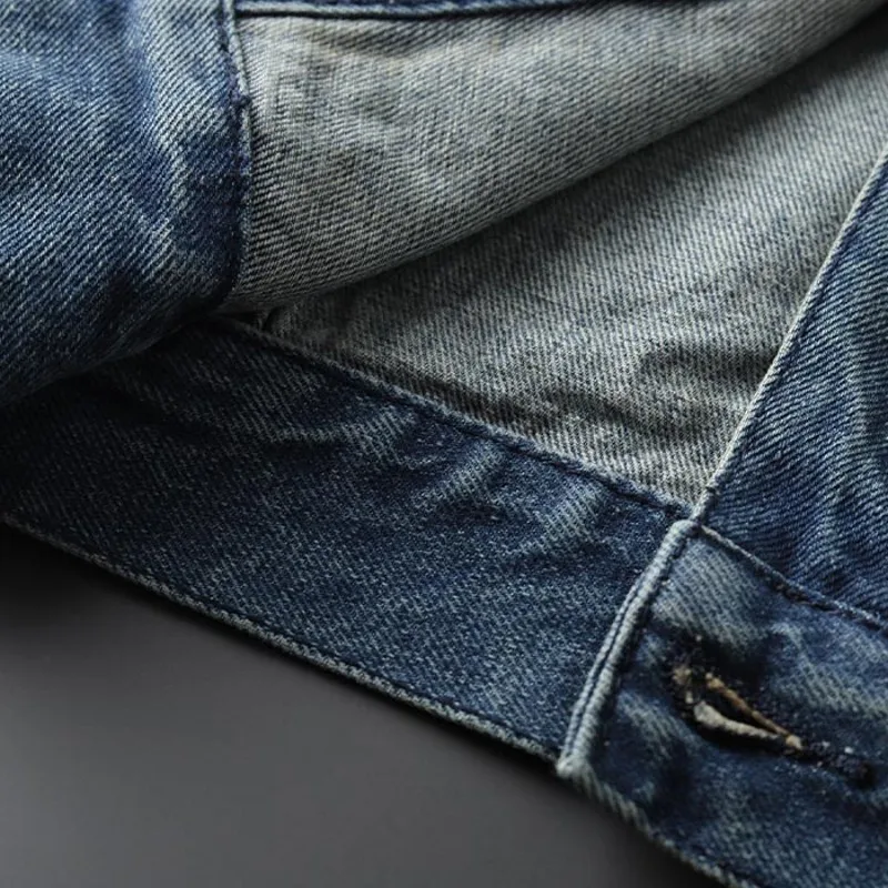 Модная Осенняя Лоскутная Мужская джинсовая куртка 2020 Повседневная синяя Рабочая