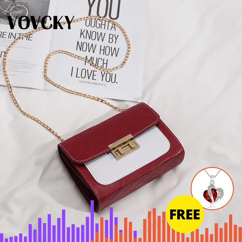 Кожаная сумка с клапаном через плечо ромбовидной решеткой и цепочкой для женщин