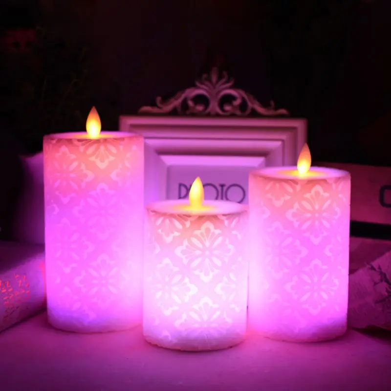 

Hollow-out Floral Pattern Led Candle Dancing Flame Led Light Wax Pillar Candle