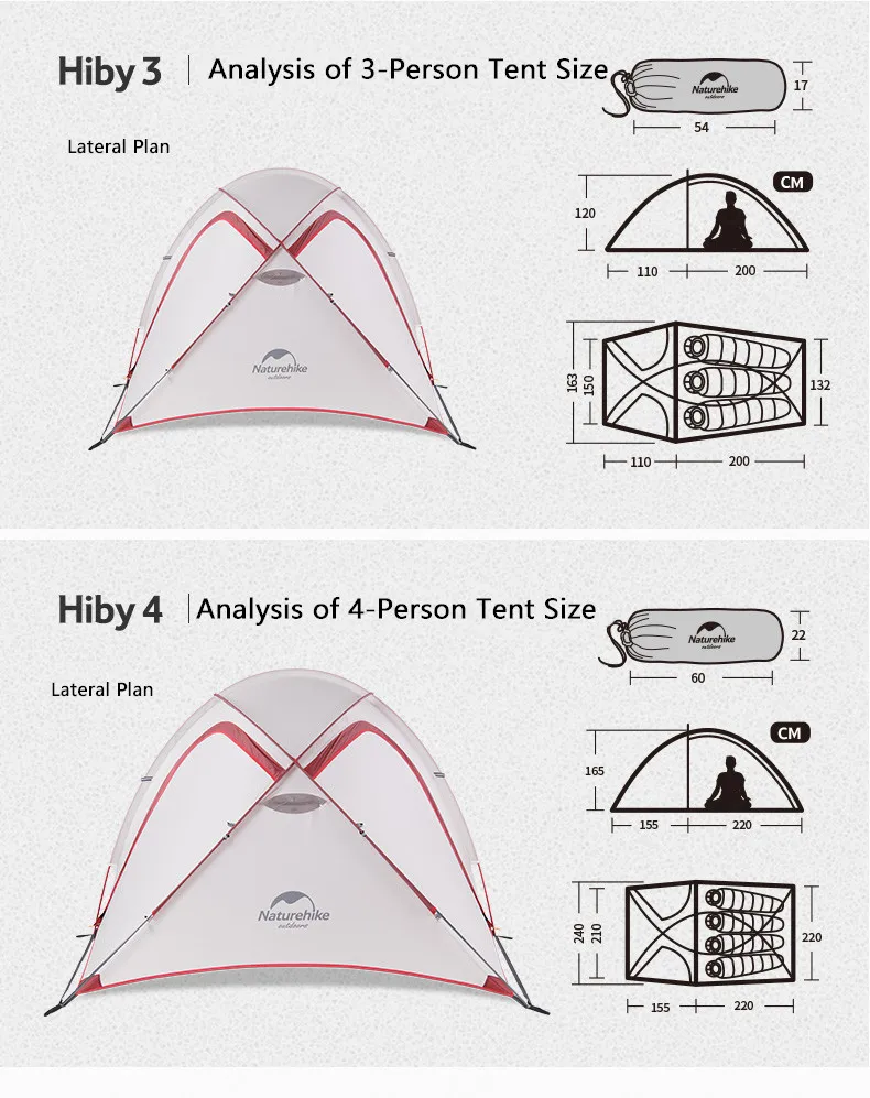 Naturehike Hiby 3 палатка 3-4 человек палатка 20D ткань Открытый Семейный тент двойной слой непромокаемая палатка для туризма