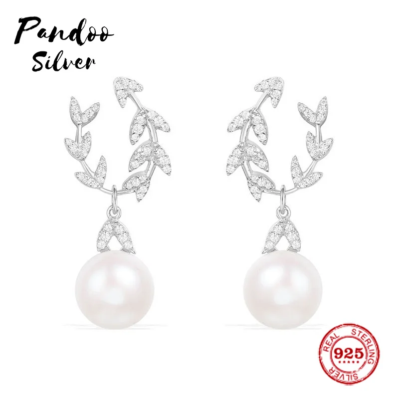 

Pandoo Fashion Charm Sterling Silver Original 1:1 Replica,Silver 'Eternelles' Earrings With Pearl Luxury Jewelry Gift For Female