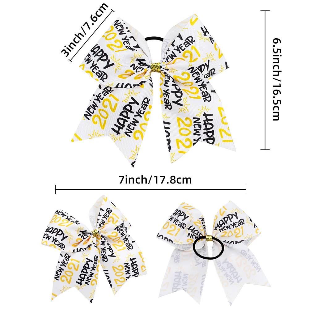 

7 Inch Girl Hair Ring New Year Letter Printing 2021 Accessories Children Cute Bow Hair Accessories Ornamen Hot Sale Style