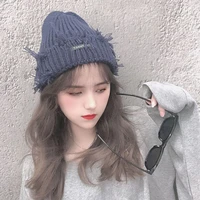 new warm arrive autumn winter fashion broken hole street trend cold wind proof multi color woman man skull bonnets knitted hat