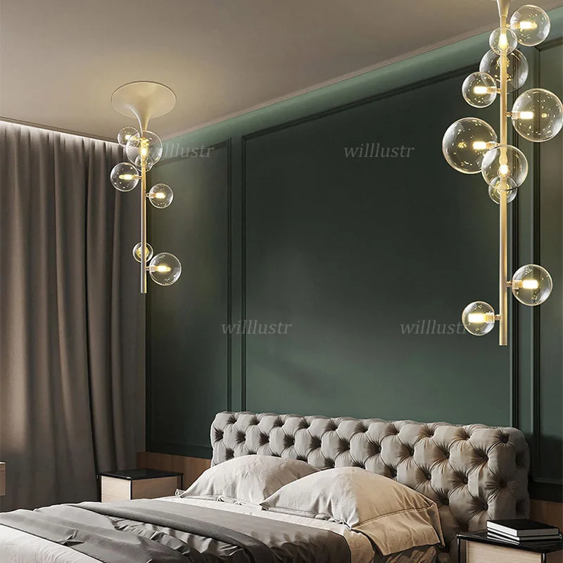Creative Glass Bubble Ceiling Light Luxury Metal Lamp Hotel Restaurant Bar Front Desk Mall Living Bedroom Modern LED Lighting | Лампы и