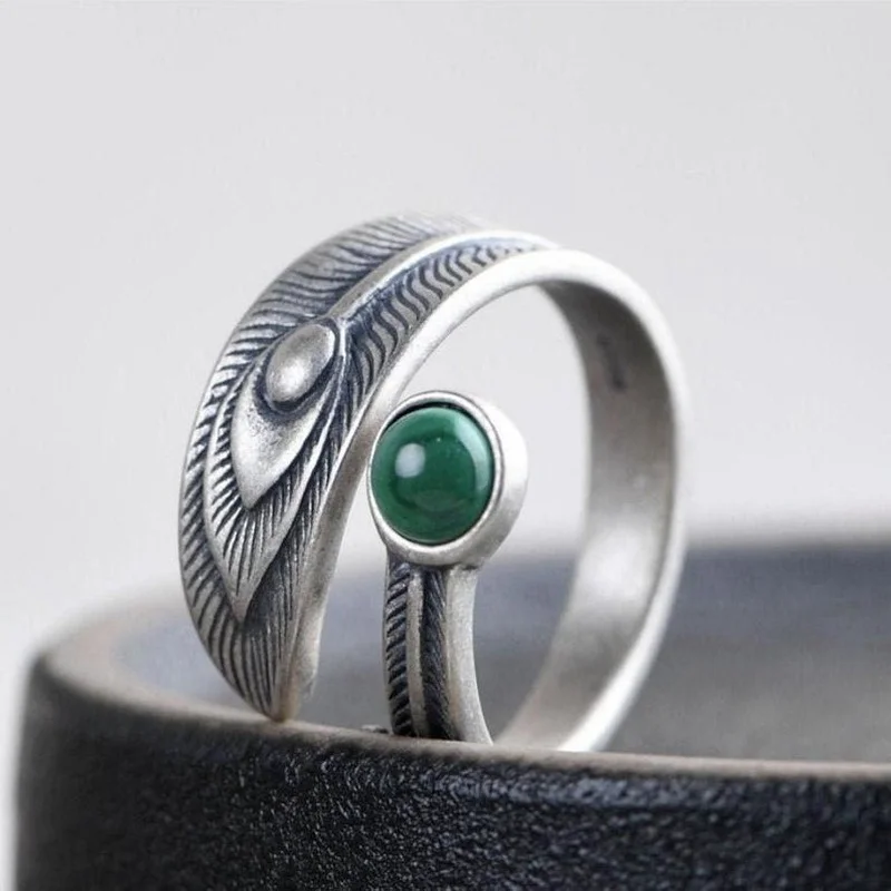 

2021 Geometric Mosaic Turquoise Open Ring Vintage Peacock Feather Ring Ladies Jewelry Gifts Hot Sale Wholesale