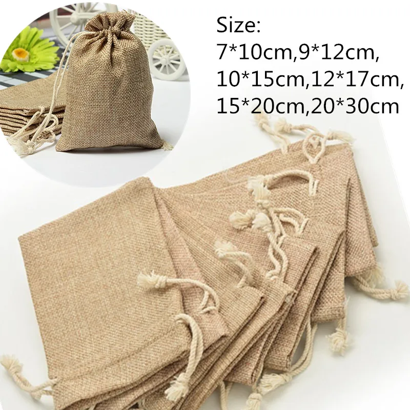 

6 Sizes Linen Jute Drawstring Gift Bags Burlap Bags Sacks Party Favors Packaging Bag Wedding Candy Gift Bags Party Supplies