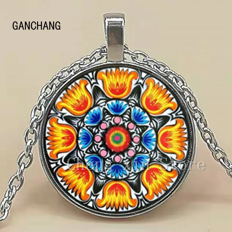 Ожерелье из полированного стекла с изображением народного искусства модные