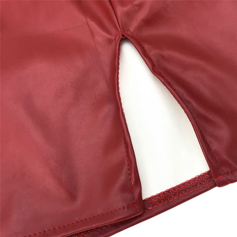 

Spring Autumn Womens High Waist PU Leather Sexy Hip Skirts Bodycon Zipper Female Streetwear Club Mini Split Skirt