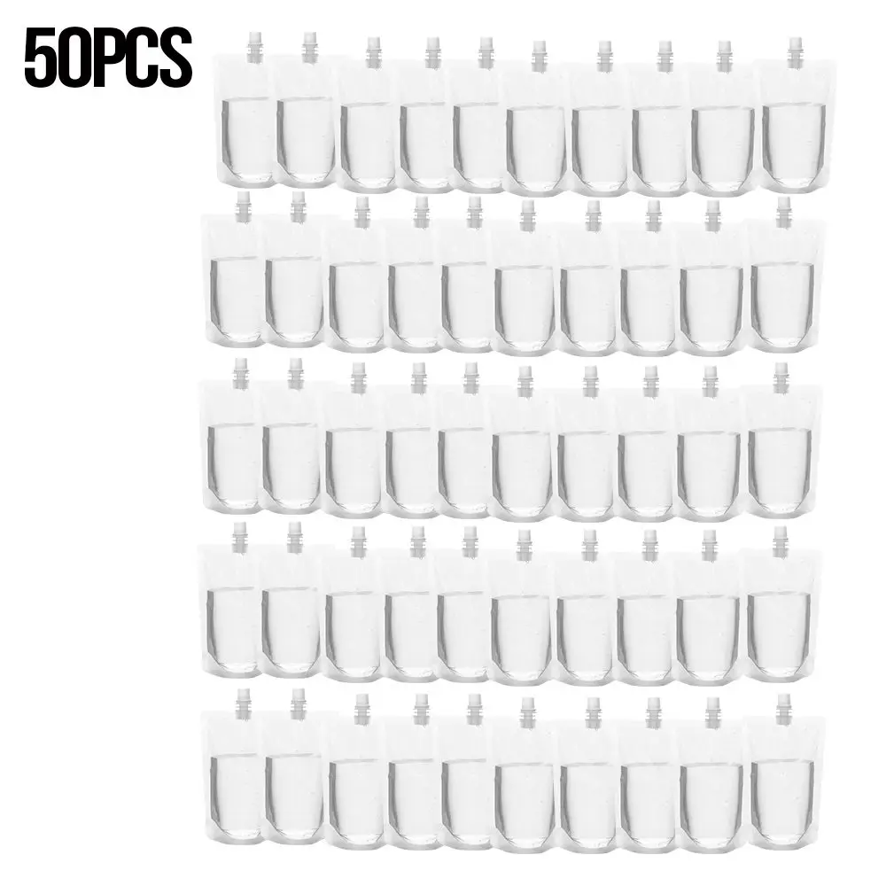 

50 Pcs/Set Transparent Stand-up Spout Beverage Bag Plastic Spout Storage Pouch For Party Wedding Juice Beer With Funnels