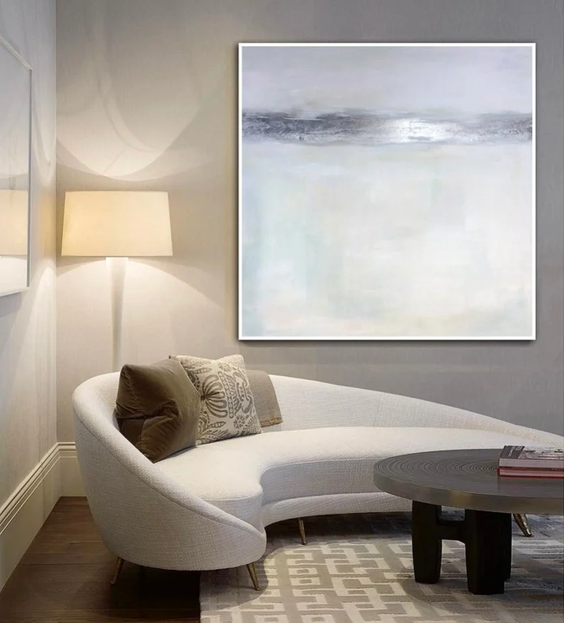 

Canvas Art Wall Painting Abstract Gray Painting Silver Leaf Painting Beige Modern Art Living Room Painting Large Oil Painting