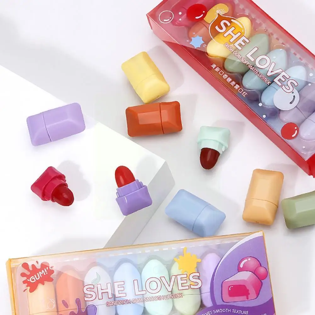 

8-color Long-lasting Waterproof Non-fading Non-stick Set Box Cup Capsule Matte Candy Lipstick Mini Lipstick Gift Cute Velve Y2T5