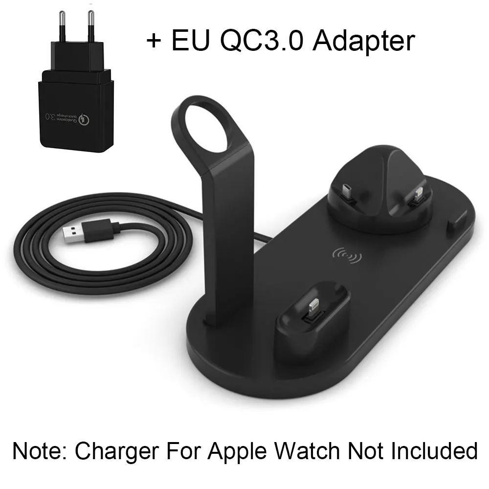 4 в 1 беспроводная зарядная док-станция для Apple Watch 3 2 airpods iPhone X XS Max XR 8 Plus Qi Быстрое беспроводное зарядное устройство Подставка - Color: Add EU Adapter