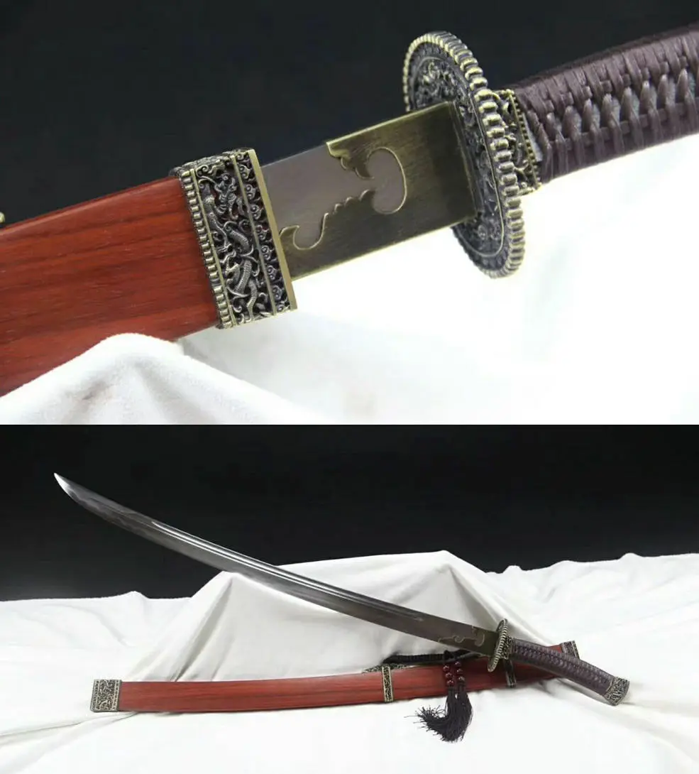 

Дамасская Складная сталь красное лезвие медная ручка Китайский Меч HUDI