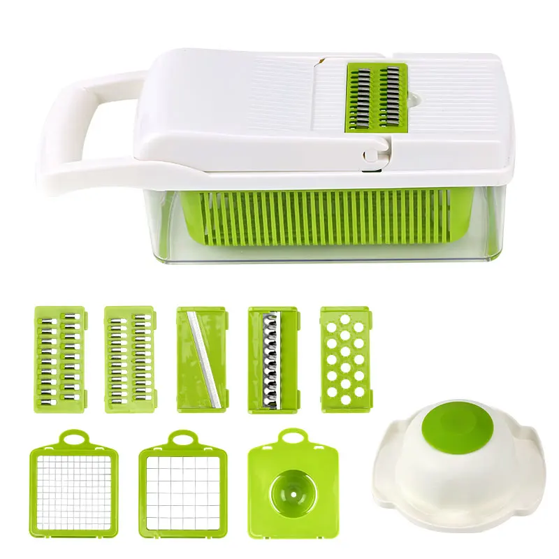 white and green Vegetable Cutter Kitchen accessories Mandoline Slicer Fruit Dicer Cutter Potato Peeler Carrot Cheese Grater Vegetable Slicer - Color: white and green