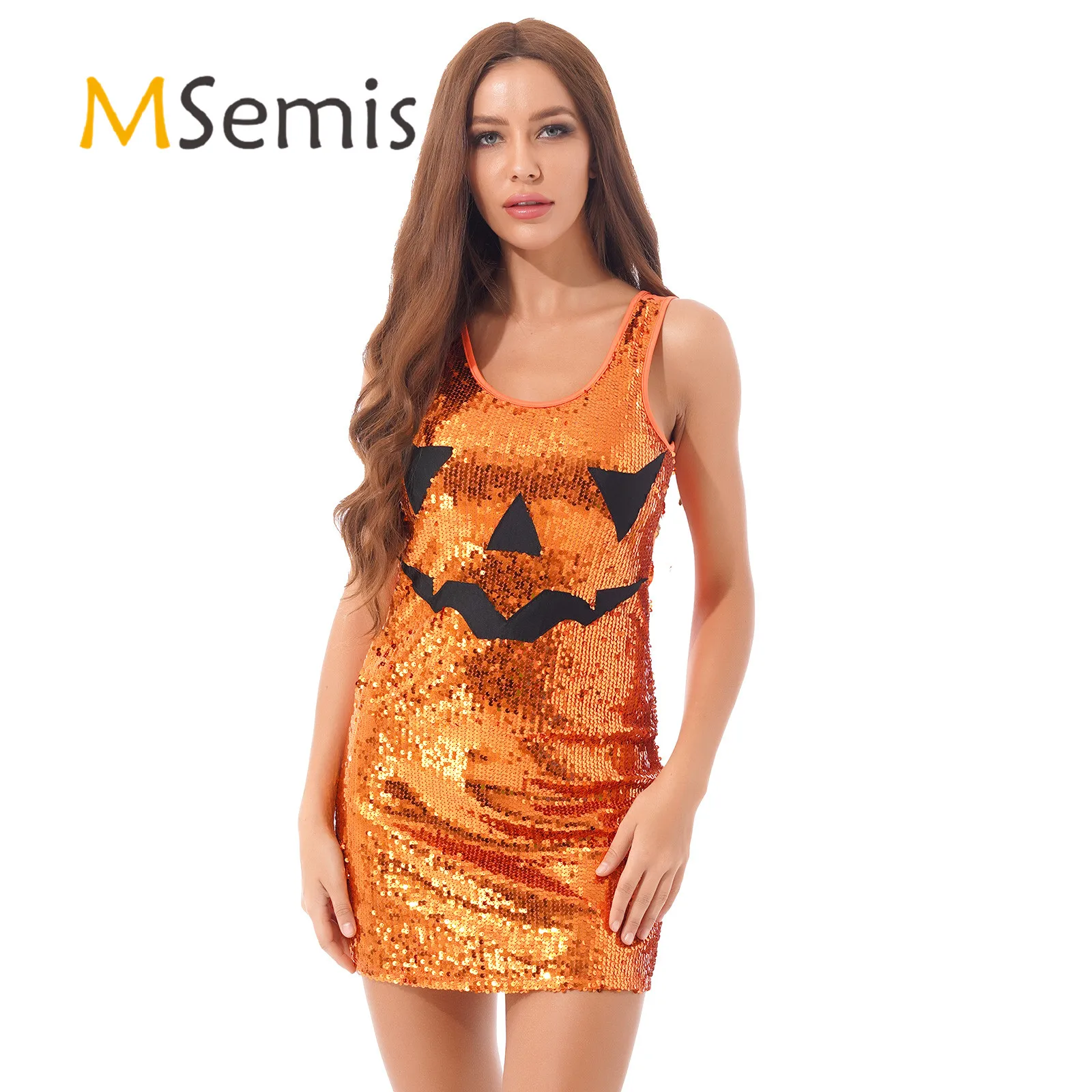 

Womens Sparkling Sequin Sleeveless Dress Halloween Role Play Outfit Ladies Carnival Cosplay Costume Clubbing Rave Party Dresses