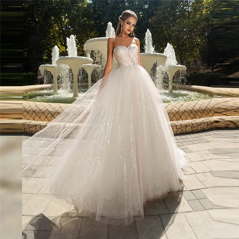 

Thinyfull, блестящее Милое Свадебное Платье, богемное, со съемными пышными рукавами, на шнуровке, сзади, Пляжное, а-силуэт, свадебные платья, Vestidos