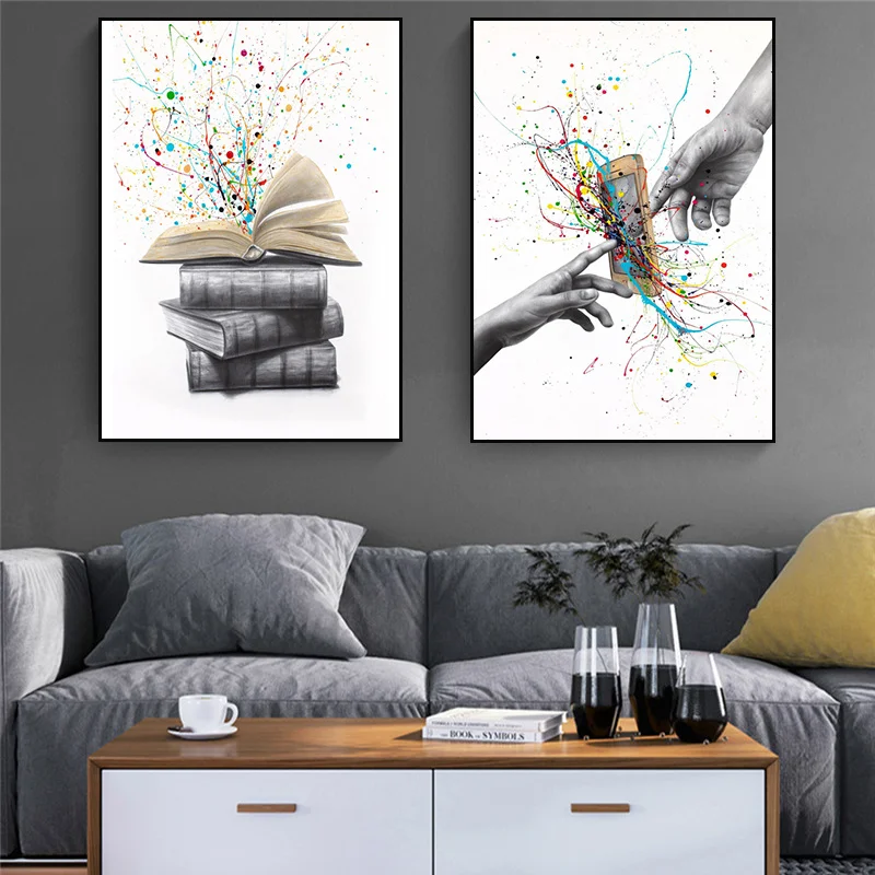 

Colorful Modern Book Phone Canvas Painting Poster Prints Graffiti Fashion Picture For Office Room Decoration Home Decor No Frame