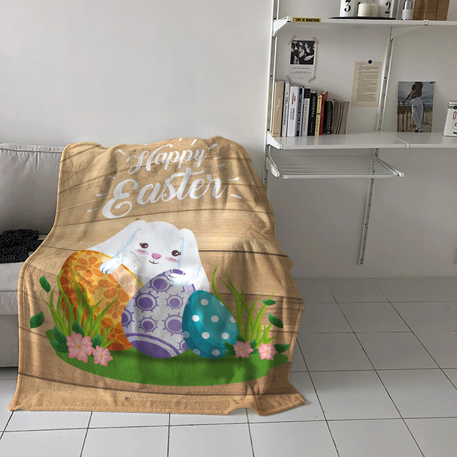 

Easter Bunny Egg Flower Throw Blanket Home Sofa Decor Blanket Portable Soft Bedspread Microfiber Flannel Blankets for Beds