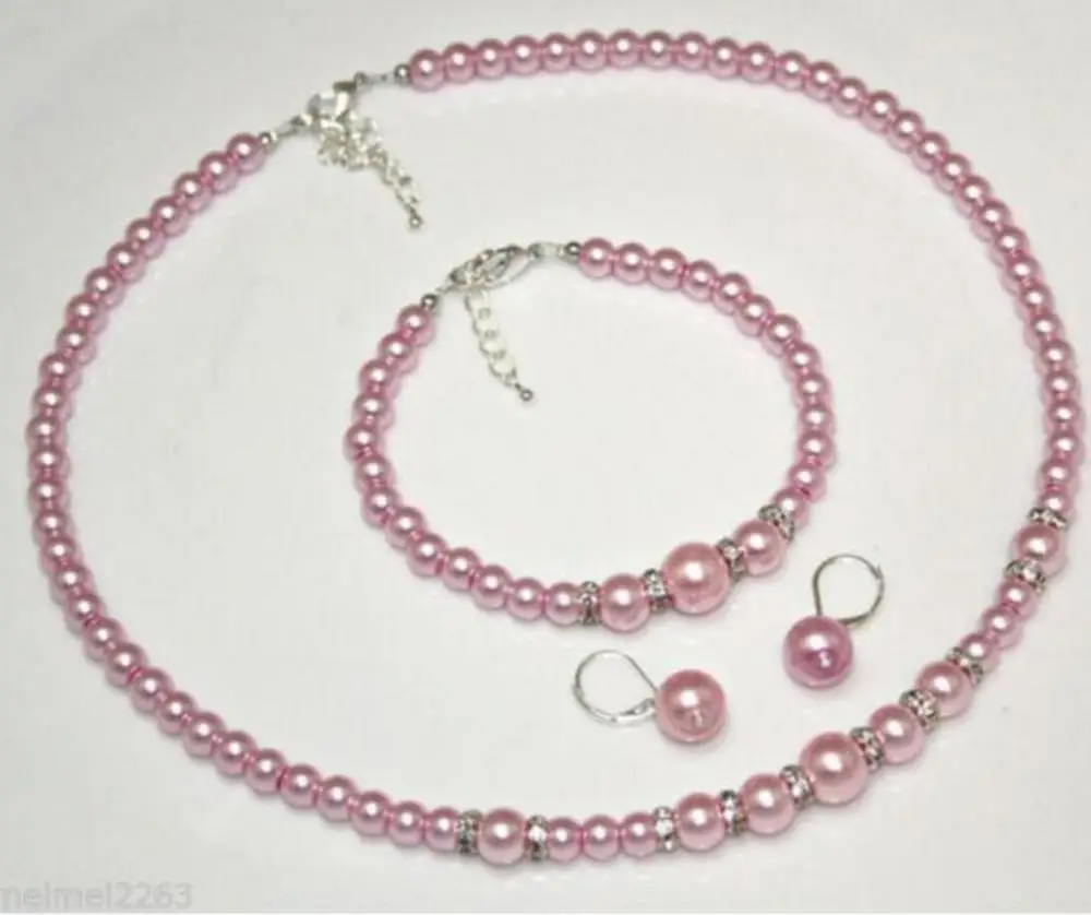 Ювелирный набор светильник с розовым жемчугом ожерелье браслет для свадьбы