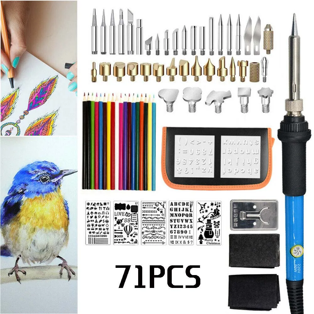 

71pcs 110v/220v 60w Soldering Iron Kit Wood Burning Pen Set Electric Soldering Iron Carving Pyrography Tools