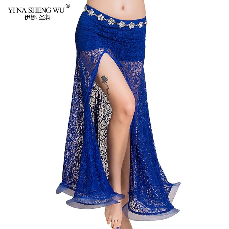 

Women Dancewear Belly Dance Clothing Full Circle Wrapped Maxi Skirt Side Split Long Lace Skirt Belly Dance Skirts Four Colors