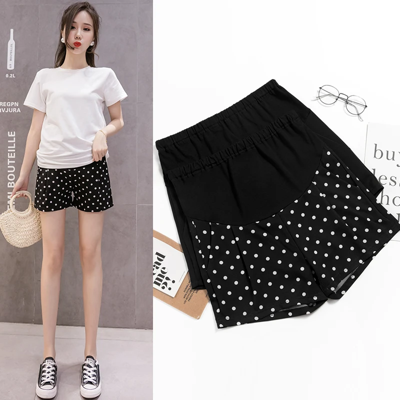 New Summer Wide Leg Spot Pleated Chiffon Loose Maternity Shorts Summer Sweet Hot Shorts for Pregnant Women Adjustable Shorts