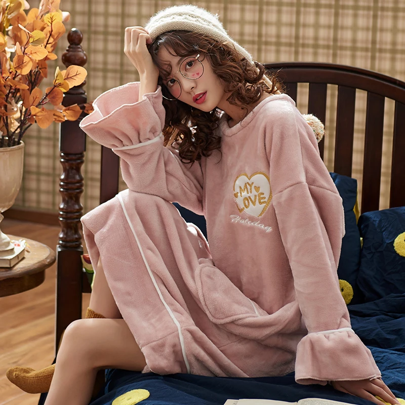 Модная зимняя теплая фланелевая ночная рубашка женская одежда для сна домашняя