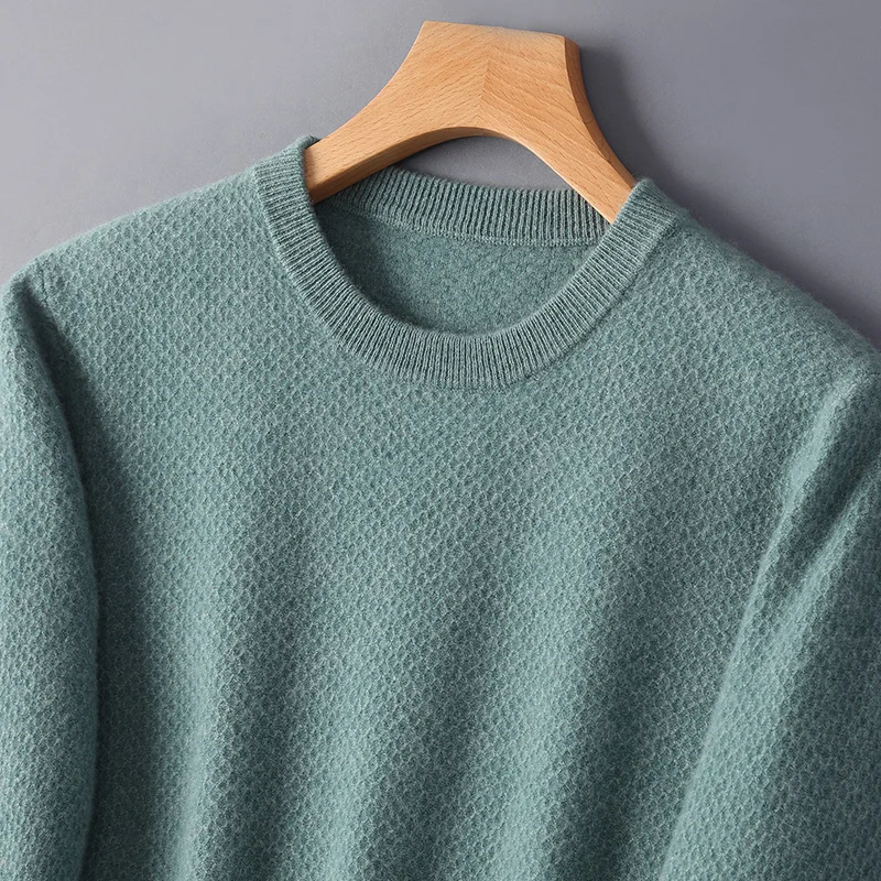 

2021 Autumn Winter New Cashmere Sweater Fashion Men's Loose Base Shirt 100%Pure Wool Knit Warm Top Round Neck High-End Pullover