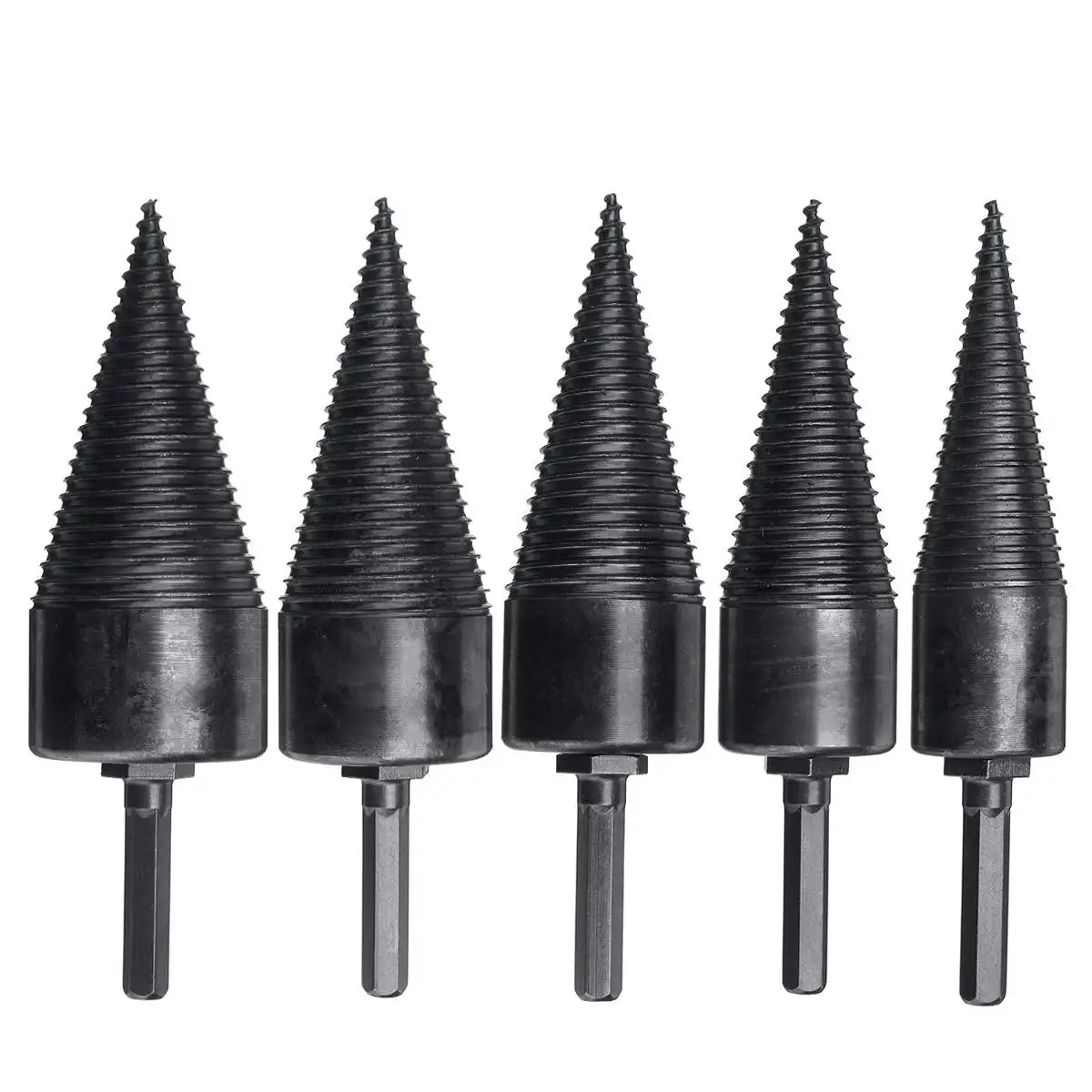 

DOERSUPP 5PCS Firewood Splitter Drill Bit Round/Hex/Triangle Shank Wood Cone Reamer Punch Driver Step Drill Bit Woodworking Tool