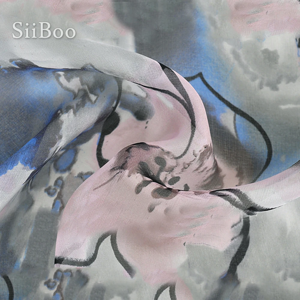 Роскошный цветочный принт 100% шелковая шифоновая ткань для платья чистый