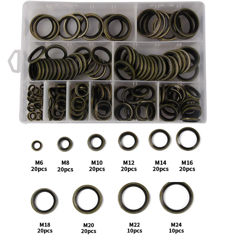 180PCS M6-M24 High Pressure Hydralic Rubber Oil Pipe Seal Gasket Rubber Seal Ring O-ring Gasket Assortment Kits