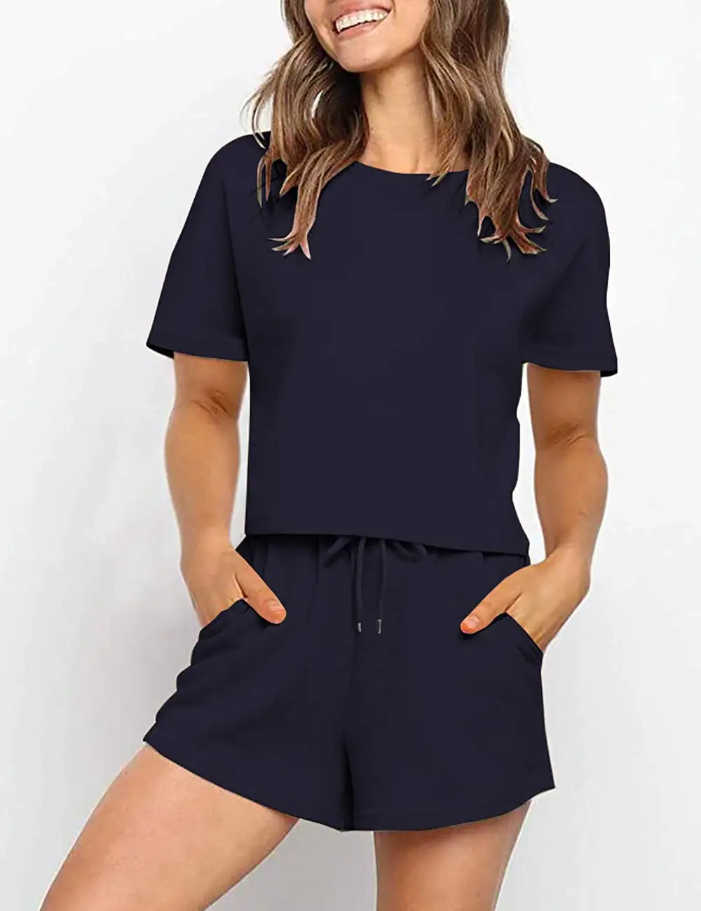 

Women’s Short Sleeve Solid Color Pullover With Shorts Tracksuit Jogging Suit Casual Loungewear 2 Piece Outfits