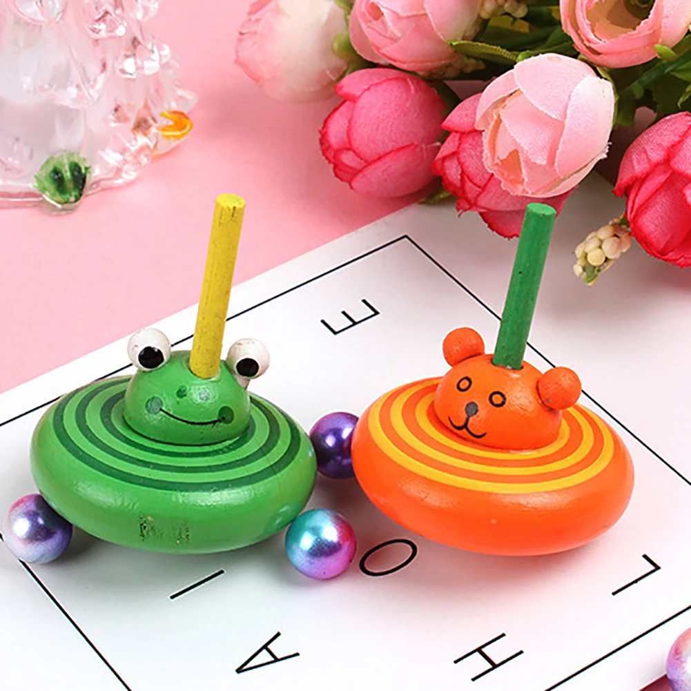 Набор деревянных гироскопических топов с разноцветными животными