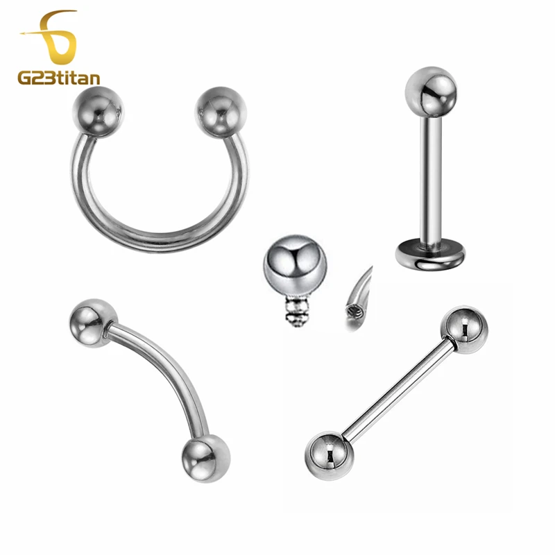 

6-12mm 16G Titanium Internal Thread Horseshoe Ring Bananabell Labret Stud Straight Barbell Common Body Piercing Jewelry Gothic