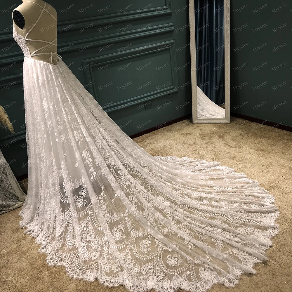 Mryarce Spitzen-Brautkleid im A-Linien-Stil, sexy Brautkleid mit Rückenausschnitt – Detail 13
