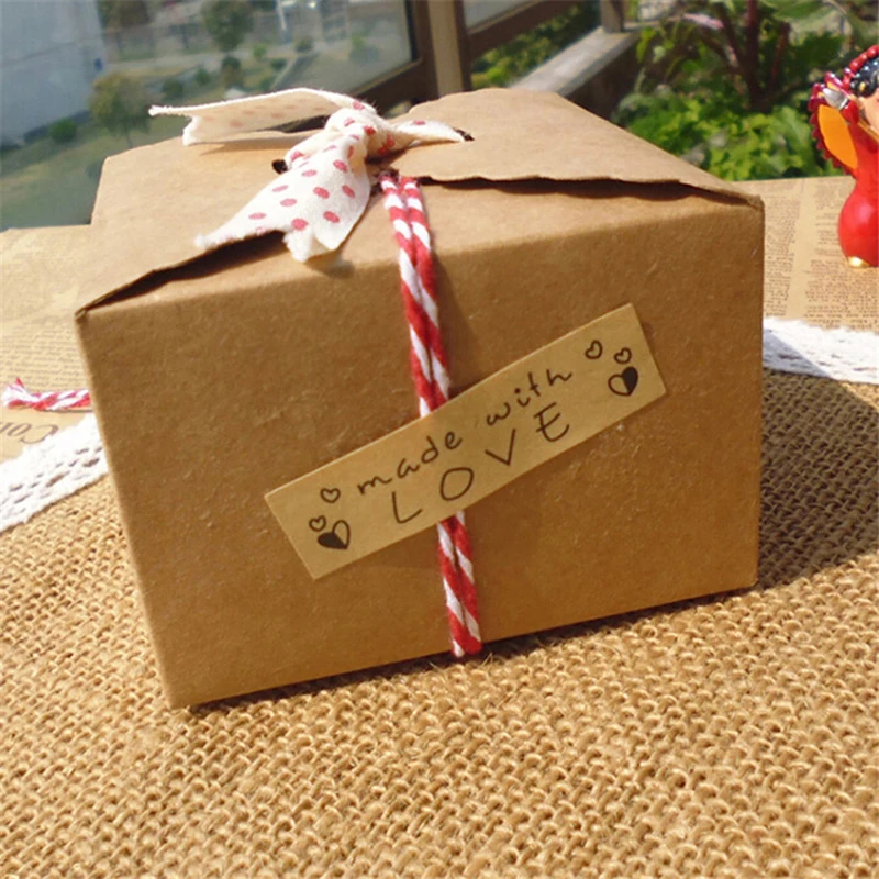 

60pcs Creative DIY Made With Love Kraft Sealing Stickers Paper Crafts Hand Made Labels Packaging Point Sticker