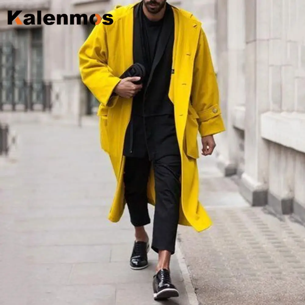 Длинное пальто мужское шерстяной жакет осень-весна зима Топ приталенная