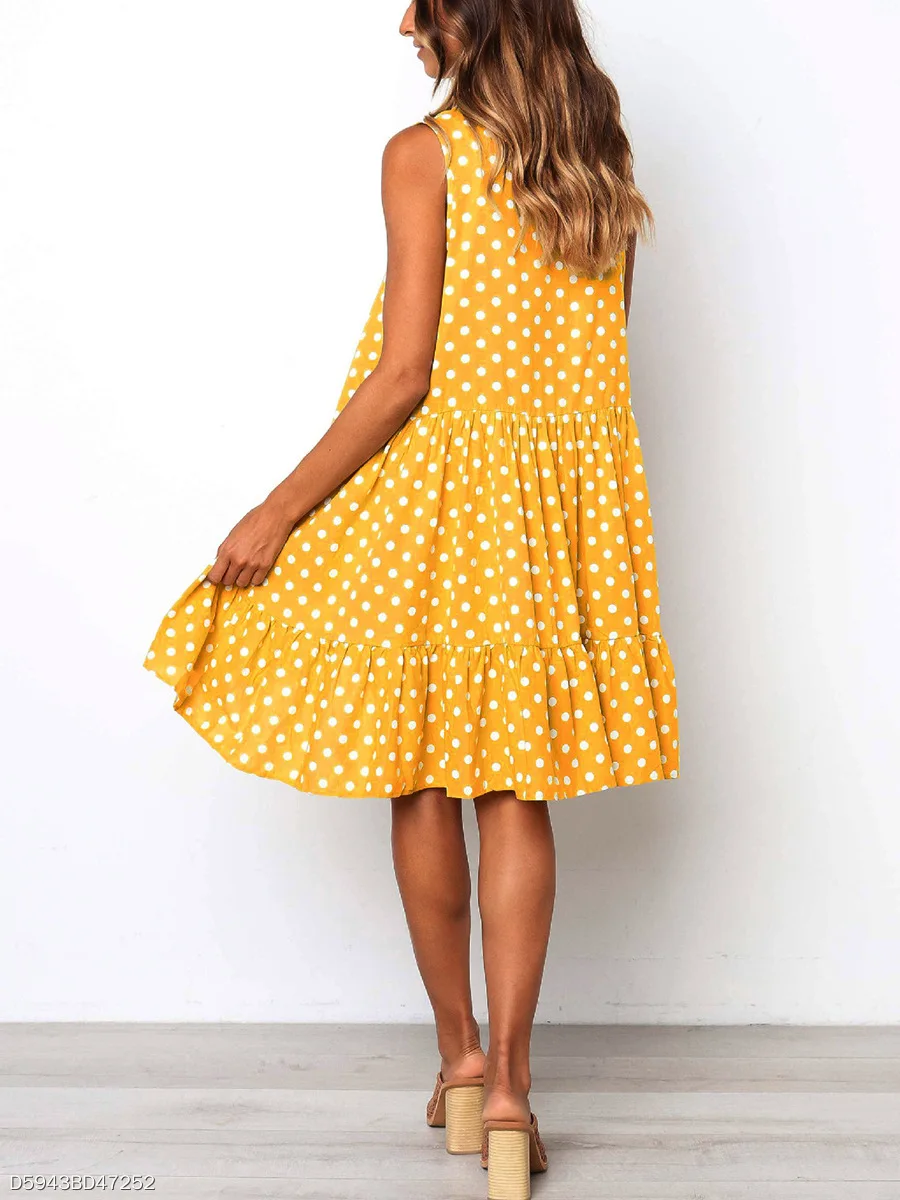 

New Summer Dress For Women Spot Printing Female Dress Casual Loose Womenswear Fashion Sleeveless O-neck Women Dress