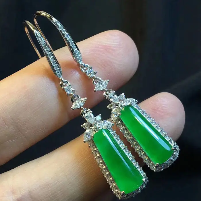

Luxury S925 Sterling Silver Natural Chalcedony Earrings Female Old Pit Glass Kind of Square Earrings old Pit Temperament Women