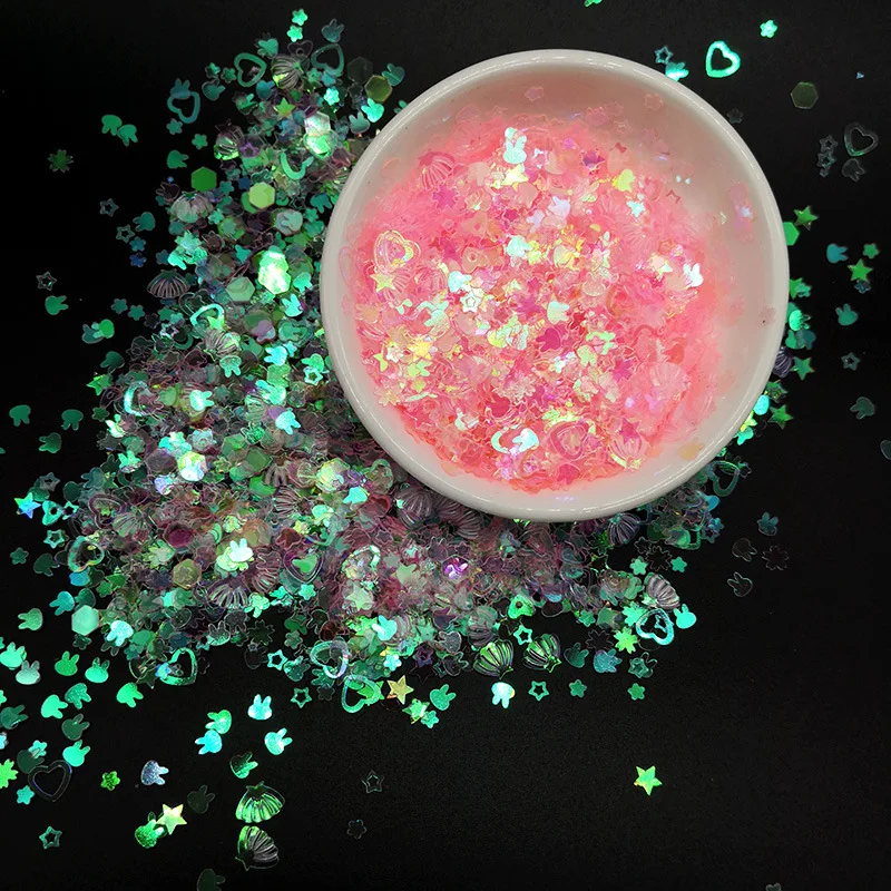 Блестки для ногтей прозрачные розовые смешанные звезды сердце ракушки цветок