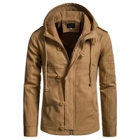 spring and autumn fashion loose cotton solid color hooded mens jacket safari style outerwear coats