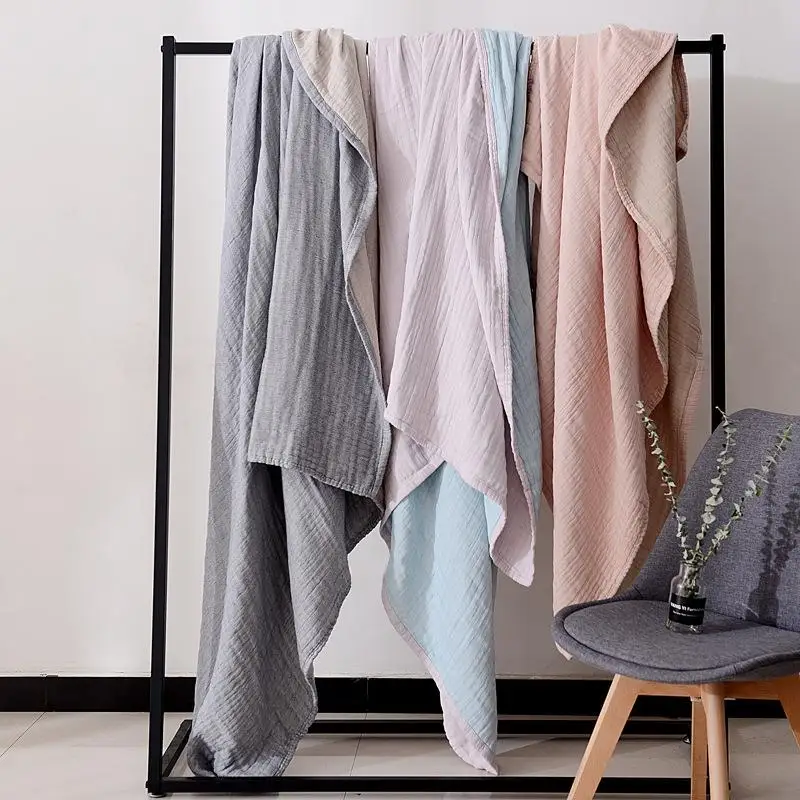 Manta de muselina de algod&oacute;n 100% Para cama, sof&aacute; de viaje, transpirable, Simple, estilo japon&eacute;s, s&oacute;lido, grande y suave, Para cama-1