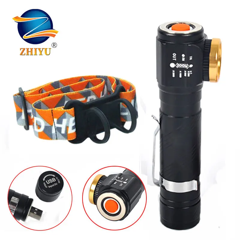 Светодиодный налобный фонарь ZHIYU T6 с зарядкой от USB встроенный аккумулятор 18650 4